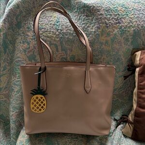 Kate Spade Marlee Light Tan Tote with Pineapple Charm